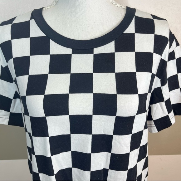 2/$25 NWT LulaRoe Black White Checkered Print Racing NASCAR Grunge Emo Crop Top - Picture 7 of 10